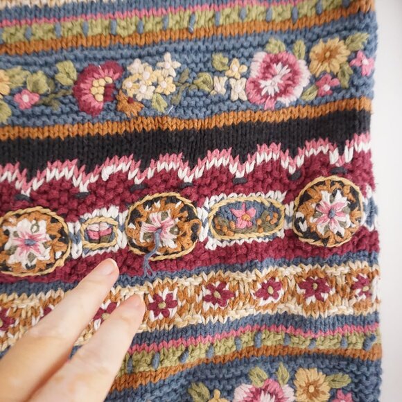 Vintage Express Tricot Floral Stripe Textured Chunky Knit Cottagecore Sweater M - Picture 9 of 11